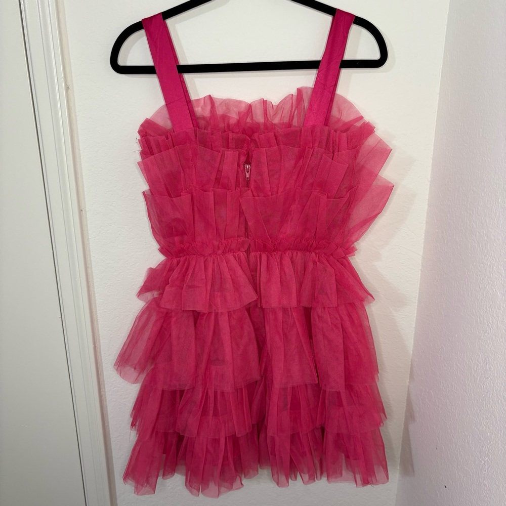 Storia Pink Tulle Ruffle Mini Dress - Picture 6 of 13